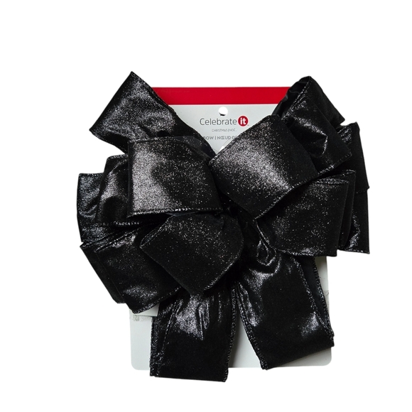 20.5" Solid Black Glitter Christmas Tree Topper Bow Ribbon Decor by Celebrate It - Picture 6 of 6